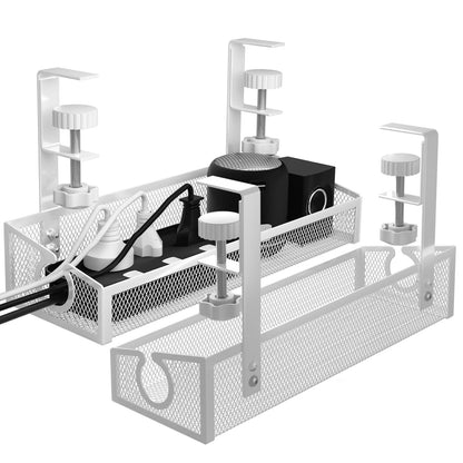 Under Desk Cable Management Tray White, No Drill Desk Cable Management Organizer with Clamp for Desk Wire Management, PC Cord Organizer Accessories & Workspace Organizers for Office, Home(2 Pack)