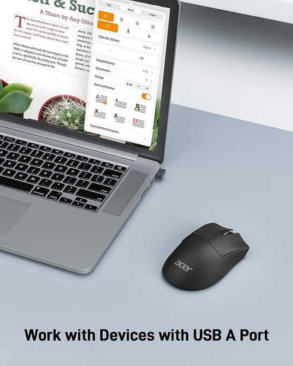 acer Wireless Mouse, 1200 DPI Computer Mouse for Laptop with 2.4GHz USB A Receiver, 5 Buttons Compatible for Windows, macOS, Android (Black)