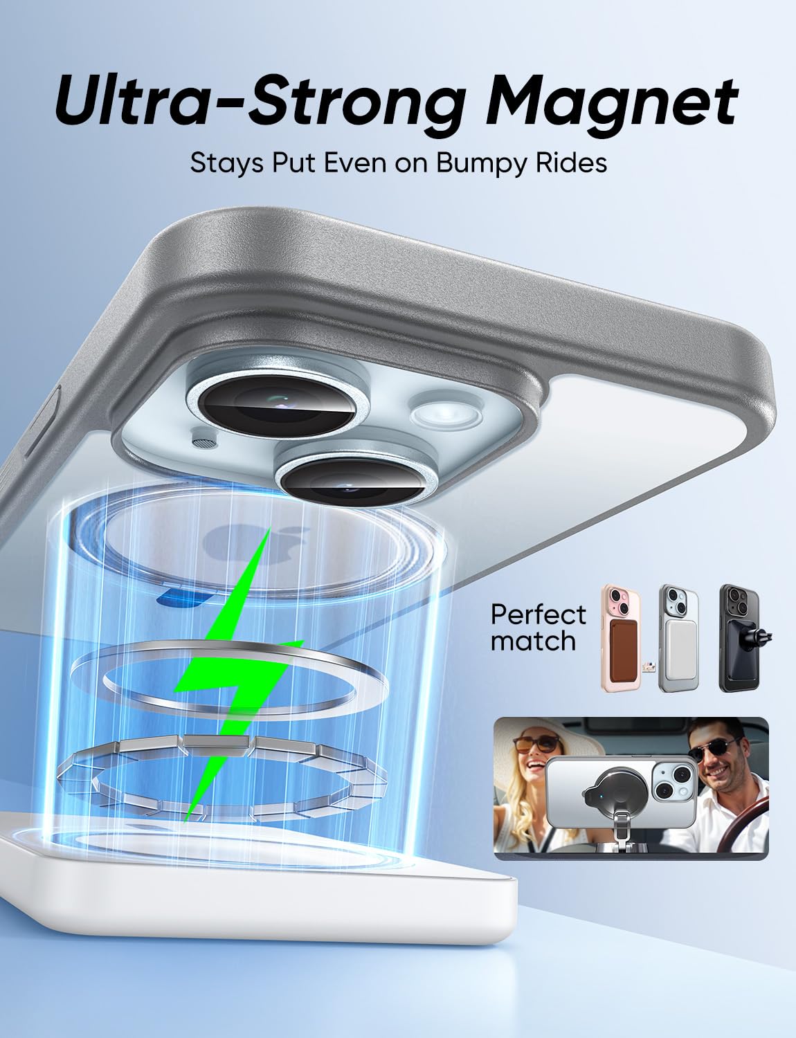 MAGIC JOHN 360° Rotatable Magnetic Invisible Stand for iPhone 15 Case [Anti-Slip Grip] [Compatible with MagSafe] 16FT Shockproof for iPhone 15 Case with Kickstand, Black