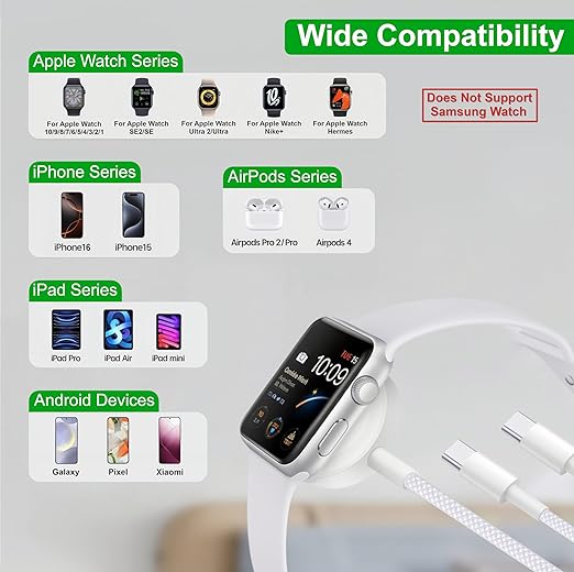 Upgraded 3 in 2 USB C Cable for Apple Watch Charger (4FT/1.2M) Travel USBC Multi Fast Charging Cord Compatible with iWatch Ultra 2/SE 2/10/9/8/7/6/5/4/3/2/1, iPhone 16/15 Pro Max Plus, iPad, AirPods