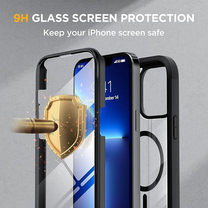 Miracase Magnetic Case for iPhone 13 Pro 6.1 Inch,with MagSafe,Built in Screen Protector,Full Body Protective(Black)