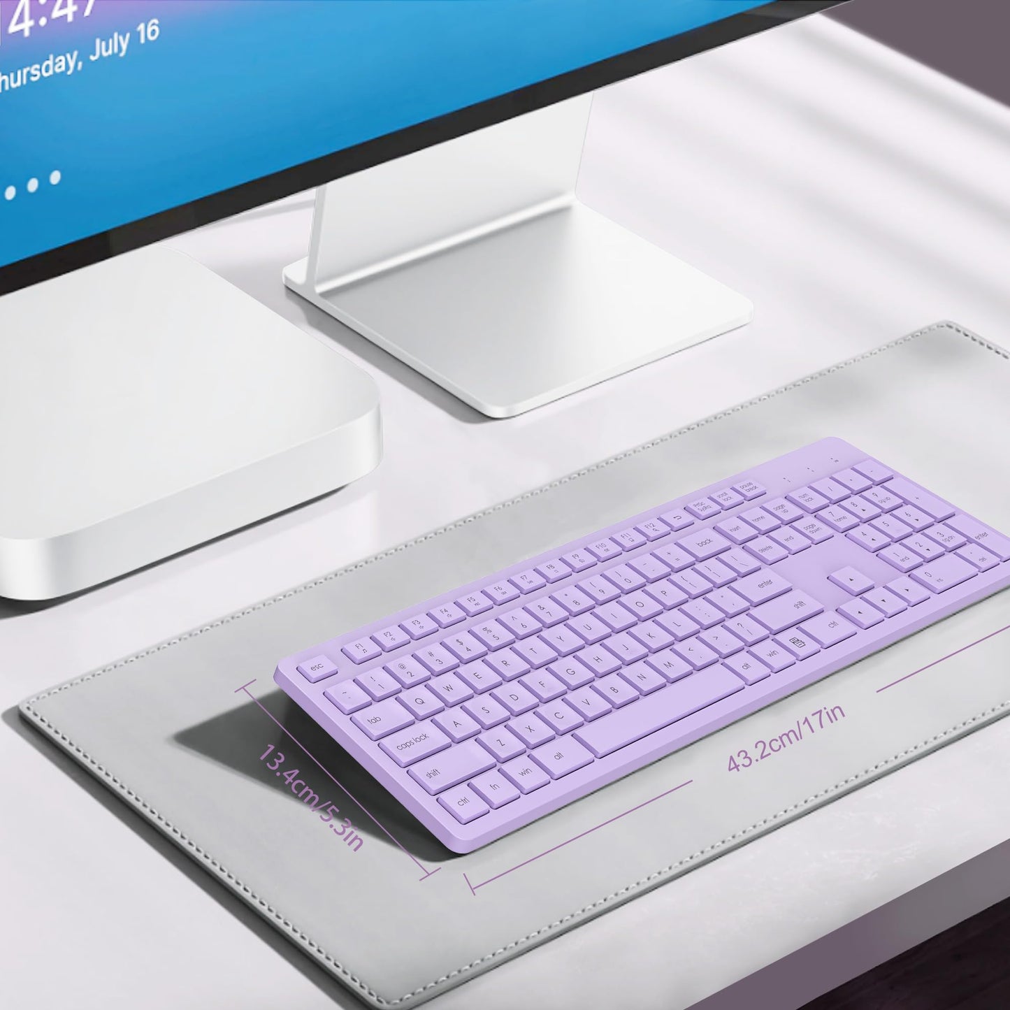 LeadsaiL Purple Wireless Keyboard, 2.4GHz Full-Sized Ergonomic Computer Keyboard, Cordless Noiseless Keyboard,12 FN Shortcuts for Windows MacOS Laptop Computer