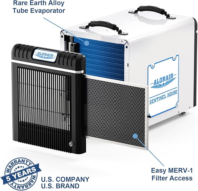 ALORAIR Basement/Crawlspace Dehumidifiers 198 PPD (Saturation), 90 Pints (AHAM), 5 Years Limited Warranty, Condensate Pump, Auto Defrosting, Rare Earth Alloy Tube Evaporator, Remote Control (optional)
