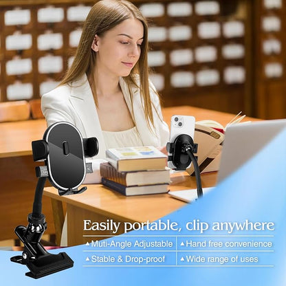 ROCKFREE Clip Phone Holder with 360° Gooseneck Arm & Auto-Locking Clamp,Short/Medium/Long Arm Options for Desk, Mic Stand, Table,Treadmill – Fits 4-7" Smartphones(Short-3.9 inch Arm)