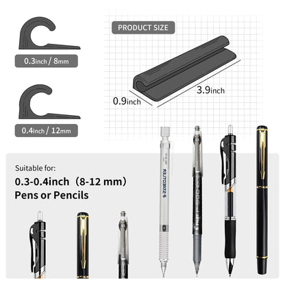 ELETIUO Pencil Holder For Most Pens,Pencils,Self-Adhesive Stick To Notebooks,Diary,Desks,Whiteboards Or Any Surface,Silicone Pen Holder For Home,Office And Desk Organization,Black
