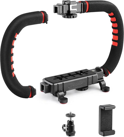 Zeadio Camera Smartphone Stabilizer, Handle Grip Handheld Video Rig, Compatibility with All Camera, Camcorder, Action Camera, DSLR and for All iPhone and Android Smartphones