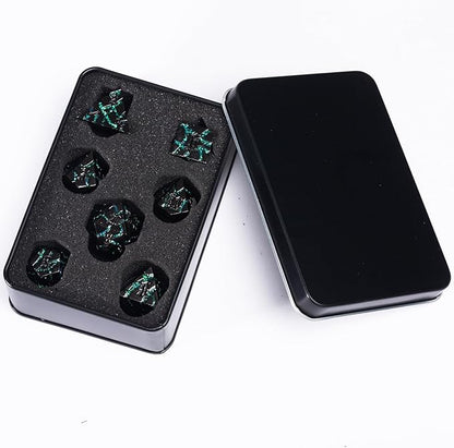 DND Crack Stripe Dice,Metallic Glitter Dice Set with Gift Box,Metal Polyhedral D&D Dice for Role Playing Game