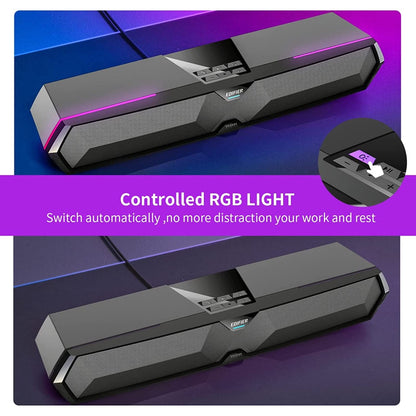 Edifier MG300 Computer Sound Bar: Loud Speakers with Deep Bass - Switch RGB Built-in Microphone for Gaming Speakers Wireless Bluetooth 5.3 & USB Adapter PC Sound Bar for Desktop