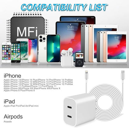iPhone 14 Super Fast Charger,Dual Port USB C Chargers,iPhone Charger Fast Charging Block,Quick Apple USB C Wall Adapter Plug,2Pack Type C Lightning Cable For iPhone 14/13/12/11/ProMax/MiNi/XR/SE/8Plus