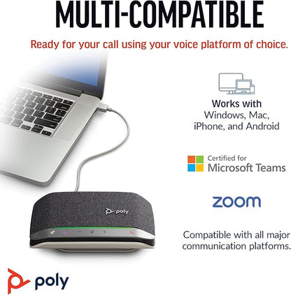 Poly Sync 20 USB-C Personal Portable Smart Speakerphone (Plantronics) – Long Battery Life – Noise/Echo Reduction -Works w/Teams (Certified), Zoom, PC, Mac, Mobile – Amazon Exclusive