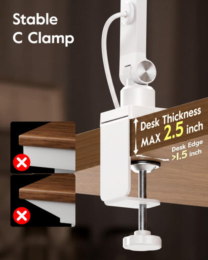 LitONES LED Desk Lamp for Home Office with Clamp, White