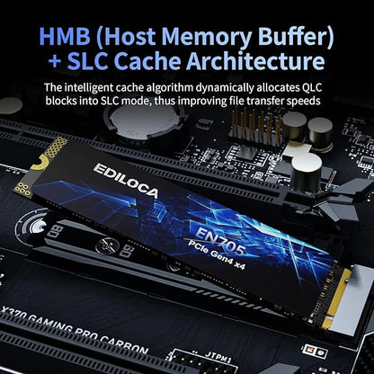 4TB SSD NVMe M.2 2280 PCIe Gen4 x4 Internal Solid State Drive - Up to 5000MB/s, 4TB SSD PS5 Dynamic SLC Cache, PS5 Compatible for Gaming PC Laptop(EN705)