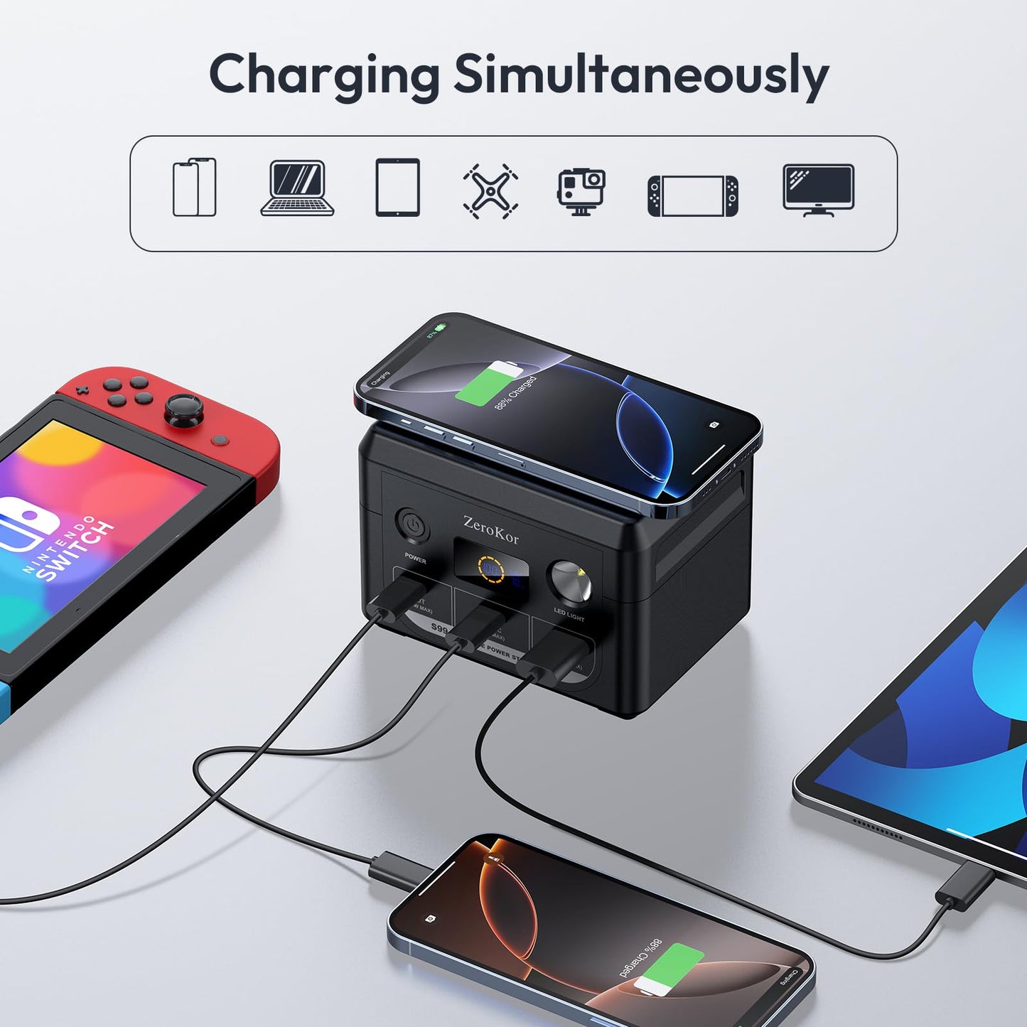 100W Portable Power Station, 96Wh Small Generator 30000mAh LiFePO4 Battery with USB C Fast Charging for Laptop, Outdoor Camping Portable Power bank for RV Home Office Emergency Power Supply