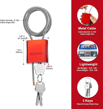 Cable Lock with 3 Keys | L 3.28ft(1m),D 1/6in(4mm) Adjustable Steel Cable Padlock | Aluminum Locks for Bikes, Gate, Lockers & Outdoor Gear | Weatherproof & Red