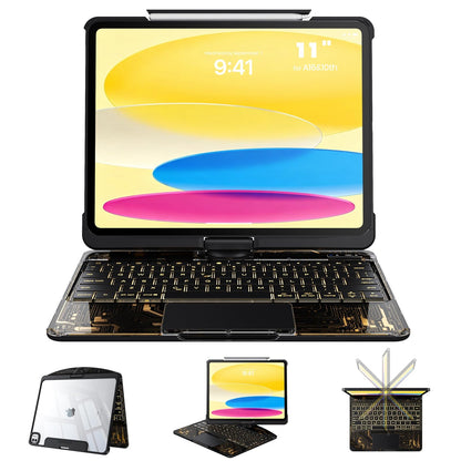 Tiaota Transparent Case Keyboard for iPad 11th Gen 11 inch (A16, 2025) & 2022 iPad 10th Gen 10.9 in,7-Color Backlit,Wireless Keyboard, 360°Rotating,Multi-Touch trackpad, Pencil Slot,Shortcuts,Black