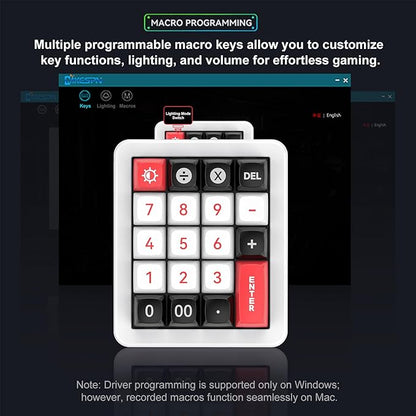 Adventurers K812 Wired Mechanical Numeric Keypad, 19-Key Hot-Swappable RGB Numpad, Macro Programmable, Detachable Type-C Cable, Game/Office Mode Switch – for PC/Laptop/Desktop (White)
