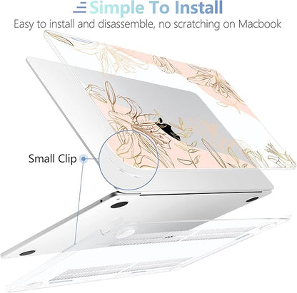 MEEgoodo Case for MacBook Air M4/M3/M2 13.6 inch 2025 2024 2022, Fit Model A3240 A3113 A2681, Compatible with MacBook Air 13 inch, Laptop Hard Shell Case with Keyboard Cover, Gold Flowers Lilies