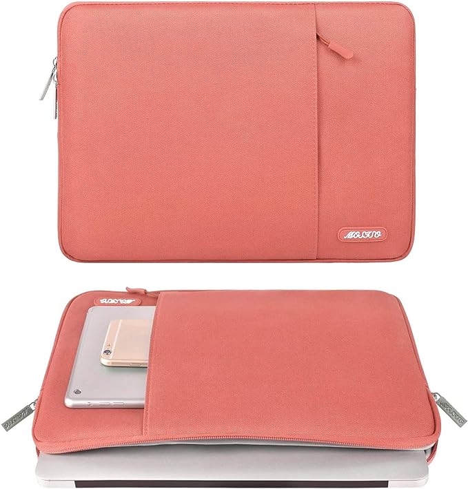MOSISO Laptop Case 13 inch, 13 inch Laptop Sleeve Compatible with MacBook Air M4 M3 M2 M1 2025-2018 / Pro M2 M1 2025-2016, Polyester Vertical Computer Sleeve Bag with Pocket, Coral