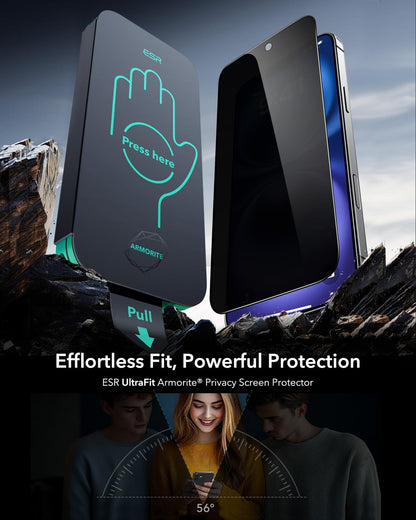 ESR 3 Pack 9H+ Glass for iPhone 16/iPhone 15 Privacy Screen Protector, [Military Grade Shatterproof & Longest Durable] Armorite Anti-spy Tempered Glass with UltraFit Tray