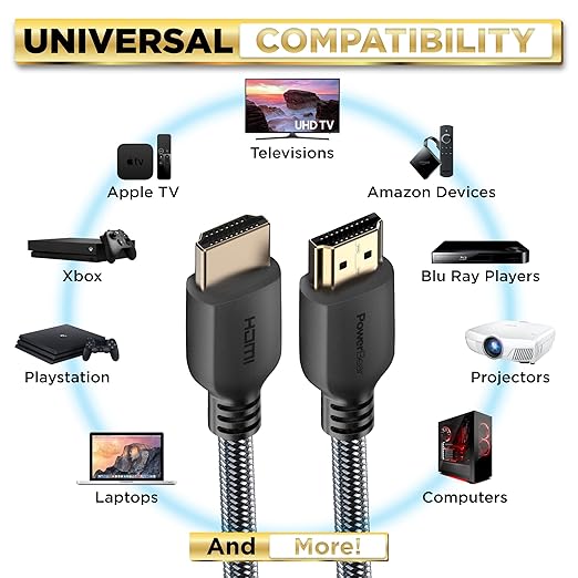 PowerBear 4K HDMI Cable 25 ft [2 Pack] High Speed, Braided Nylon & Gold Connectors, 4K @ 60Hz, Ultra HD, 2K, 1080P, ARC & CL3 Rated | for Laptop, Monitor, PS5, PS4, Xbox One, Fire TV, Apple TV & More