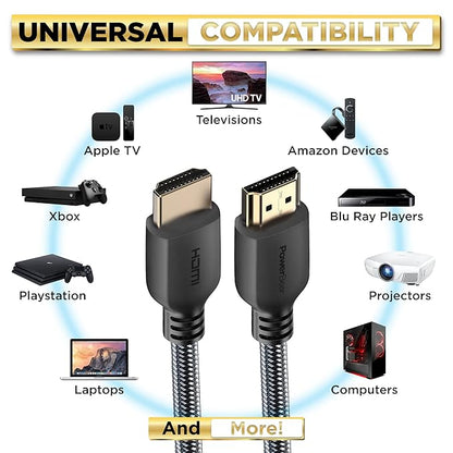 PowerBear 4K HDMI Cable 30 ft | High Speed Hdmi Cables, Braided Nylon & Gold Connectors, 4K @ 60Hz, Ultra HD, 2K, 1080P, ARC & CL3 Rated | for Laptop, Monitor, PS5, PS4, Xbox One, Fire TV, & More
