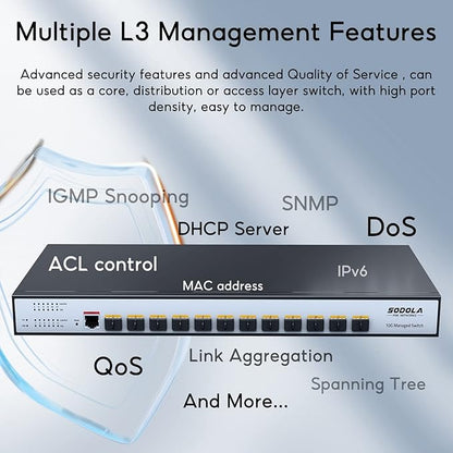 SODOLA 12 Port 10G SFP+ Smart Switch| L2/L3+ Smart Managed | DoS Attack Prevention | IPv6 | Static Routing | L2/L3QoS, IGMP & LAG | Limited Lifetime Protection Managed Ethernet Switch …