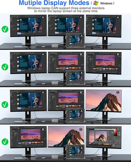 TOTU Upgraded Universal USB-C 4K Triple Display Docking Station with Charging Support for MacBook Pro & Windows Type C Systems (2 4K DP, HDMI, 6 USB Ports, 60W USB PD),Extended Display for macOS