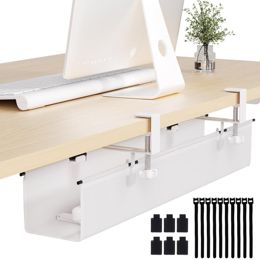 Under Desk Cable Management Tray 27.2" - No Drill Computer Wire Organizer Cable Tray, Cord Hider Clamp Mount with 16X Cable Ties PC Cables Management Cord Holder for Office/Home (Upgrade Fabric,Black)