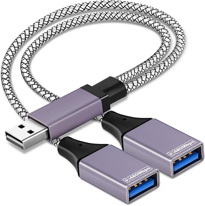 ROÉKO 2026 Upgraded,USB Splitter 1 in 2 Out Cable,Double USB Port Extender Power Split Adapter,Data & Charger Cord Extension Adapter Cable-25 CM (Data and for Charging but Wouldn't Work for CarPlay