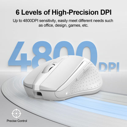 TECKNET Wireless Mouse Rechargeable, 2.4G USB-A Silent Mouse, Quiet Click, 6 Adjustable 4800 DPI, Cordless Computer Mice, Ergonomic Mice for Laptop, 6 Buttons for Chromebook, Ergo Grip - White