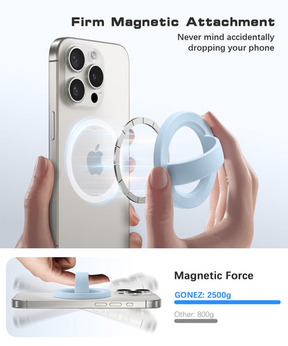 GONEZ Magnetic Phone Grip Compatible with MagSafe, Removable Silicone Loop Grip, Phone Ring Holder for Back of Phone for iPhone 17/16/15/14/13/12 Series, Blue