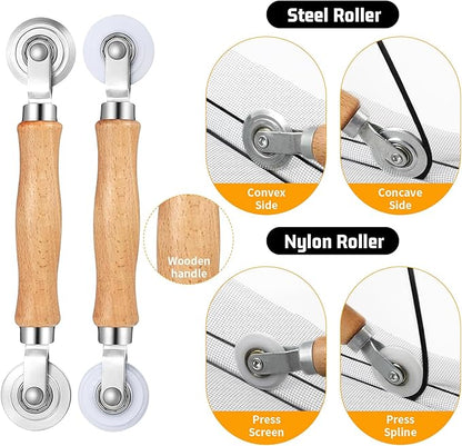 Window Screen Replacement,Screen Door Repair Kit, 48"x178" Grey Window Screen Mesh,Including 50 FT Splines+Hooks+2 Rollers+8 Clips+Scissors+Knife+Tape Measure,Fully Equipped Window Screen Repair Kit