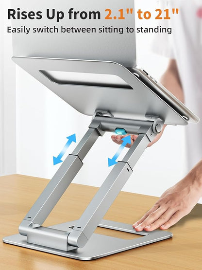 tounee Laptop Stand for Desk Adjustable Height, Telescopic Computer Stand with Pull Out Design Ergonomic Laptop Riser Fits All Laptops 10-17"-Silver