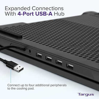 Targus Laptop Cooling Pad for Laptops up to 17-inches, Dual High-Speed Fans Chill Mat + 4-Port USB Hub Laptop Fan Cooling Pad for Work, USB Stand Cooling Pad for Gaming Laptop Cooling Fan (AWE81US)