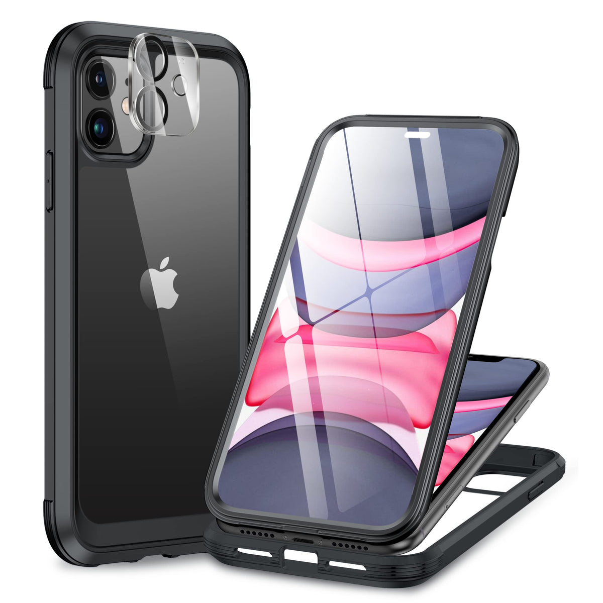Miracase for iPhone 13 Case 6.1'',Full-Body Magnetic Clear Bumper Case with Built-in 9H Tempered Glass Screen Protector,Military Drop Protection Outdoor Phone Case — iPhone 11