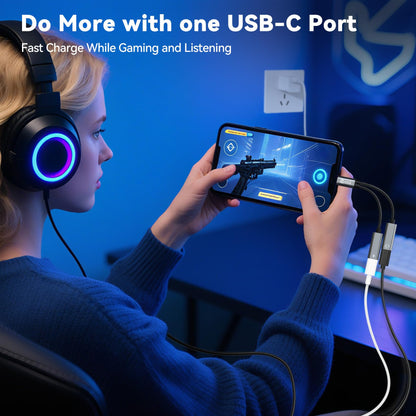 3PCS USB C Headphone Splitter,CCZ CA01 USB C to Type C Headphone Jack and Charger Adapter, 1 in 2 out Dongle Hi-Res DAC Audio Cable with PD 60W Fast Charging for Samsung Galaxy S25 S24 S23 (USBC-USBC)