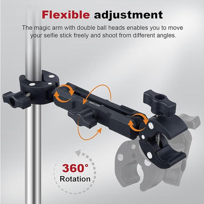 Motorcycle Ebike Mount kit for Insta360 X5, Bike & Golf Car Handlebar Clamp Mount and 59" Invisible Selfie Stick Bundle Kit, Super Clamp, Action Camera Adapter for GO2/3/3S/DJl, JC027
