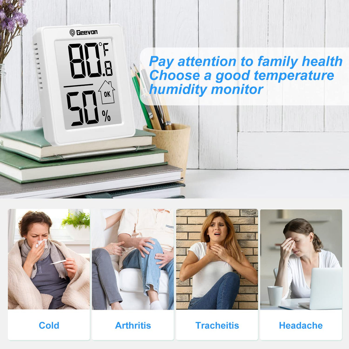 Indoor Thermometer 3Pcs with Battery Magnetic Stand Digital Humidity Gauge
