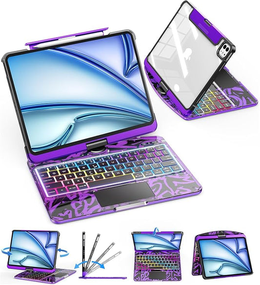 SIBEITU Clear Keyboard Case for iPad Air 11-inch M4/M3/M2 (2026/2025/2024) & iPad Pro 11-inch 4th 3rd 2nd 1st Gen, 7-Color Backlit with Multi-Touch Trackpad for 10.9" iPad Air 4th/5th Gen, Purple