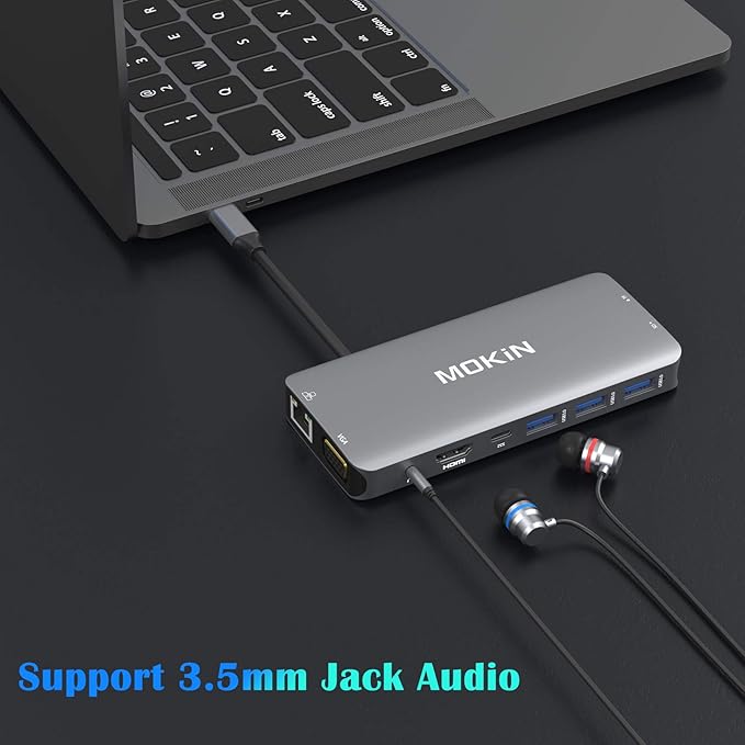 USB C Hub Multiport Adapter - 10 in 1 Portable Dongle with 4K HDMI, VGA, Ethernet, 3 USB Ports, Audio, PD Charger, SD/Micro SD Card Reader Compatible for MacBook Pro, XPS More Type C Devices.