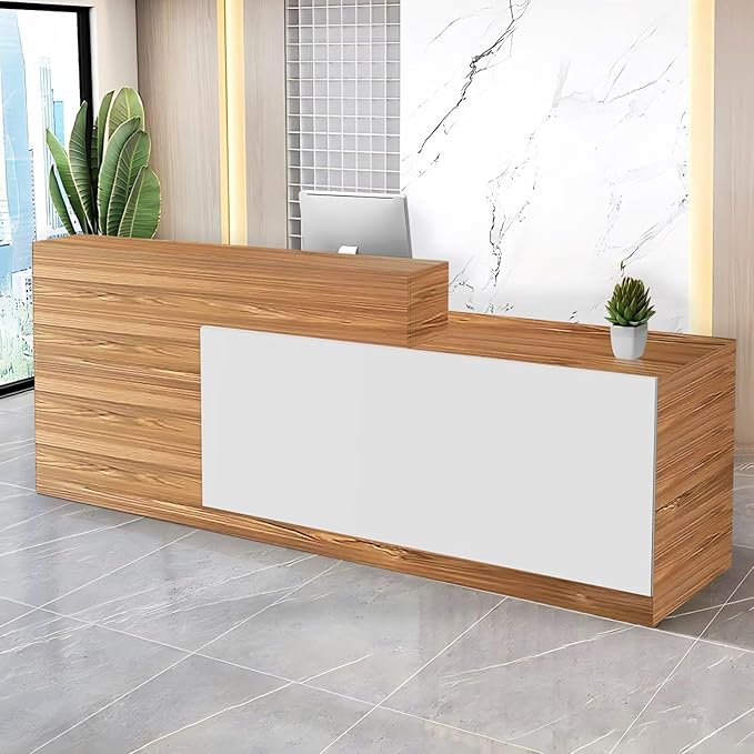 Reception Desk with Counter Modern Checkout Counter with Lockable Drawer Keyboard Tray Receptionist Desk for Office Salon Reception Table S Right 71inch/180cm
