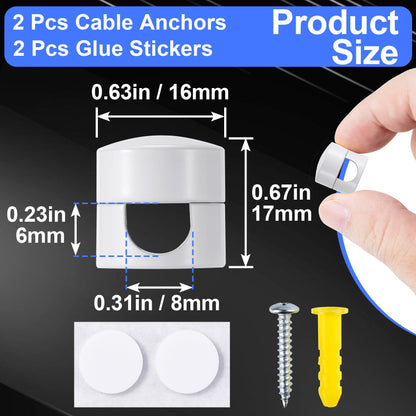 SmallCat 2 Sets Charger Holders for Cords, White Adjustable Cable Anchor Holders, Adhesive Metal Cord Clips, Cable Management Wire Organizers for Desk, Office, Nightstand