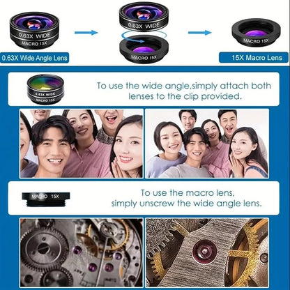 Universal 7-in-1 Mobile Phone Camera Lens Kit, Funny Cell Phone Lens for iPhone, for Samsung, for Android Smartphone, Universal Clip on Wide Angle+Macro+ Fish Eye Camera Lenses attachments Accessory