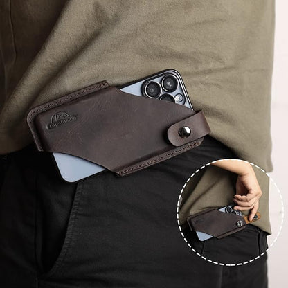 Topstache Leather Phone Holster - Magnetic Clip Case for iPhone & Samsung, Dark Brown