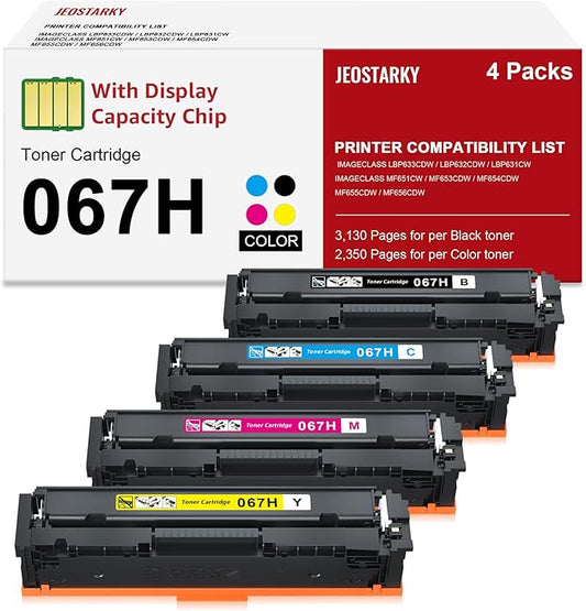 Jeostarky 067 067H Toner Cartridge High Yield Compatible for Canon 067 067H Color ImageCLASS LBP632Cdw LBP633Cdw MF653Cdw MF654Cdw MF656Cdw Printer (4 Pack), Black, CT067