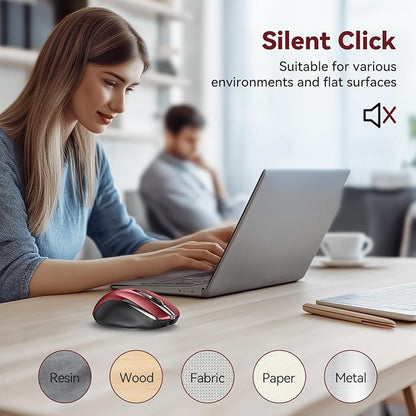 Bluetooth Mouse (BT5.0/3.0 & 2.4G) Rechargeable Wireless Mouse, 4800 DPI Optical Tracking, 6 Adjustable DPI, 2.4GHz with USB A Receiver, Quiet Clicks, Ergonomic Grips, 6 Buttons - Red