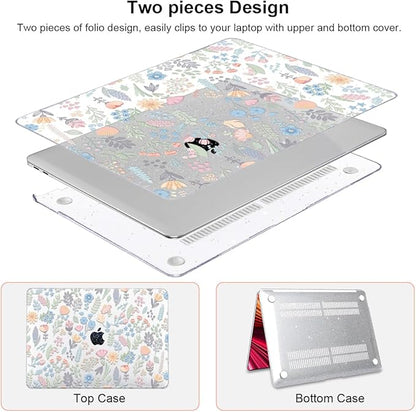for MacBook Pro 13 inch Case 2022 2021 2020-2016 Release M2 M1 Chip A2338 A2251 A2289 A2159 A1989 A1706, Shiny Pattern Plastic Hard Shell Case Keyboard Cover Screen Film, Starry Sky Flowers