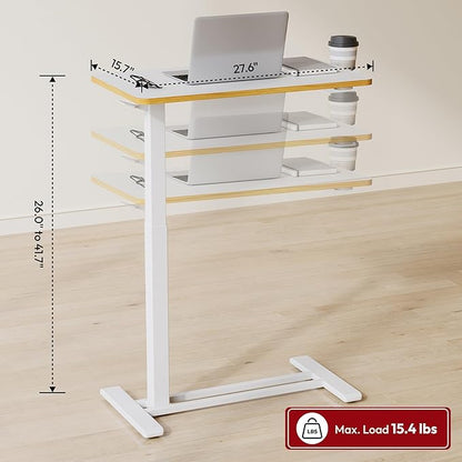 SANODESK Medical Adjustable Overbed Bedside Table with Hidden Casters, Pneumatic Mobile Laptop Computer Standing Desk Cart Overbed Table with Tray, Hospital and Home Use(27.6" W x 15.7" D, White)