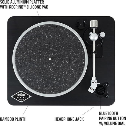 House of Marley Stir It Up Wireless Bluetooth Turntable - Sustainably Crafted Bamboo Record Player, Recycled Rewind Fabric, Superior Sound, Black