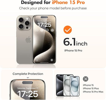 UNBREAKcable Screen Protector for iPhone 15 Pro,Shatterproof Tempered Glass [Easy Installation Frame] [Lasting Protection] [Smooth Touch] [9H Hardness] [Case Friendly] for Apple 6.1”-2 Pack